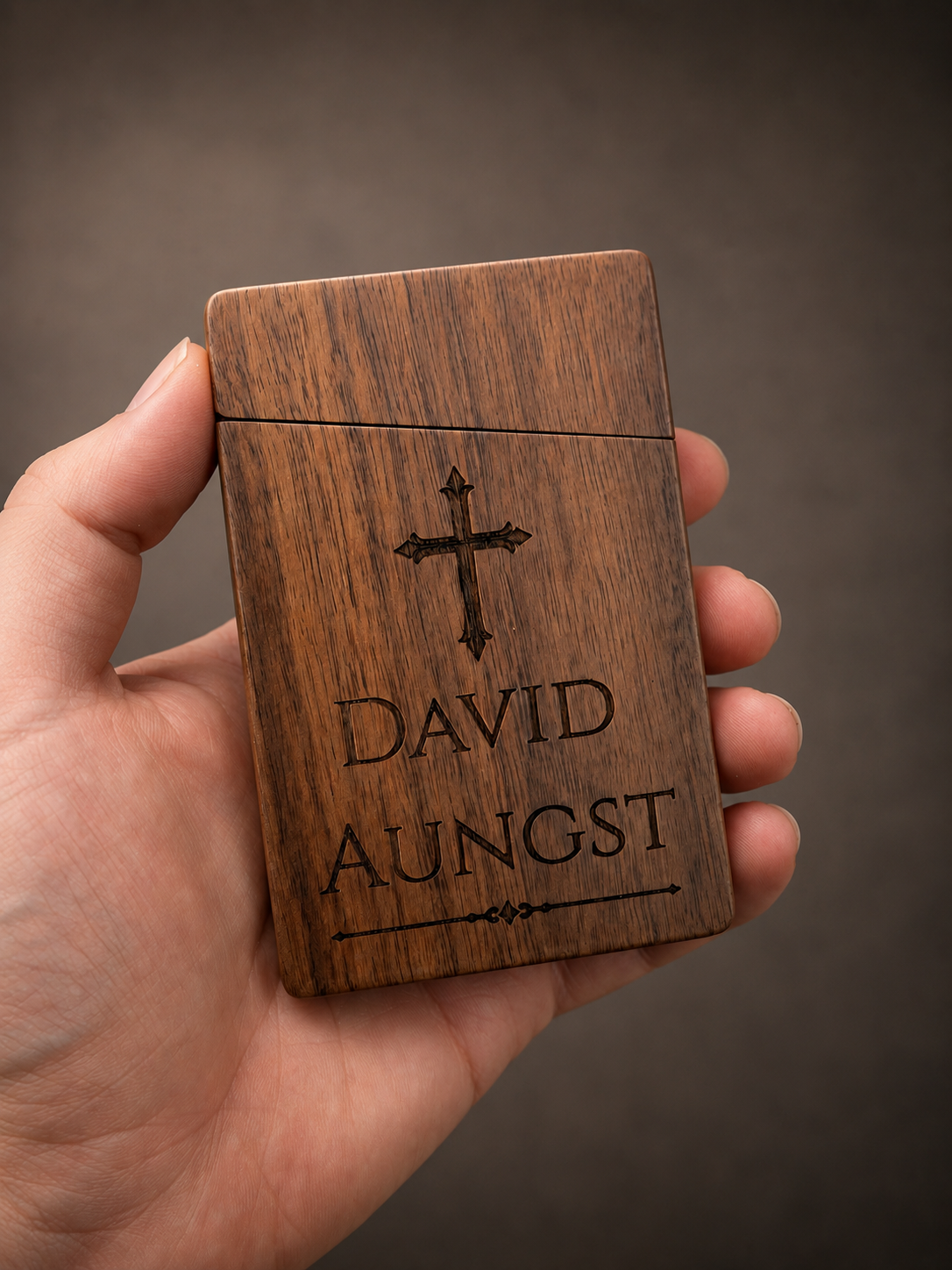 Personalized Wood Case for Metal Prayer Cards/Business Cards