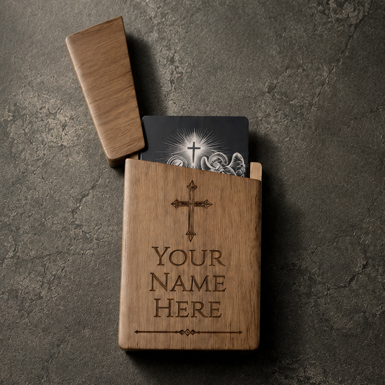 Personalized Wood Case for Metal Prayer Cards/Business Cards