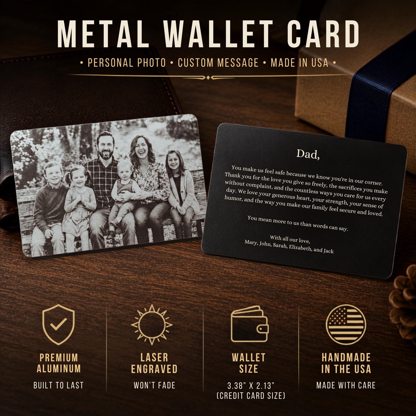 Custom Wallet Card family photo fathers day gift idea first look wedding gift fiancé engagement photo keepsake dad memorial card anniversary wedding photo