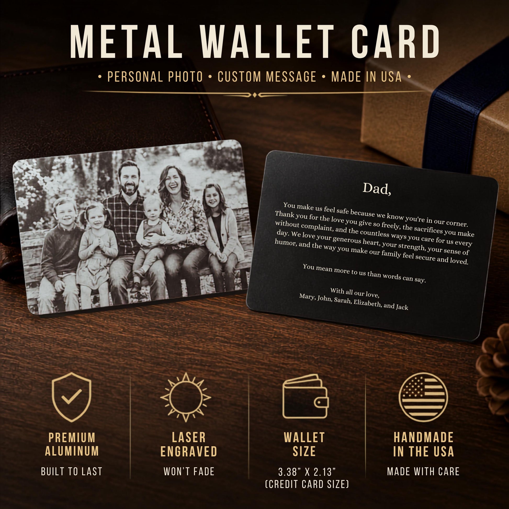 Custom Wallet Card family photo fathers day gift idea first look wedding gift fiancé engagement photo keepsake dad memorial card anniversary wedding photo