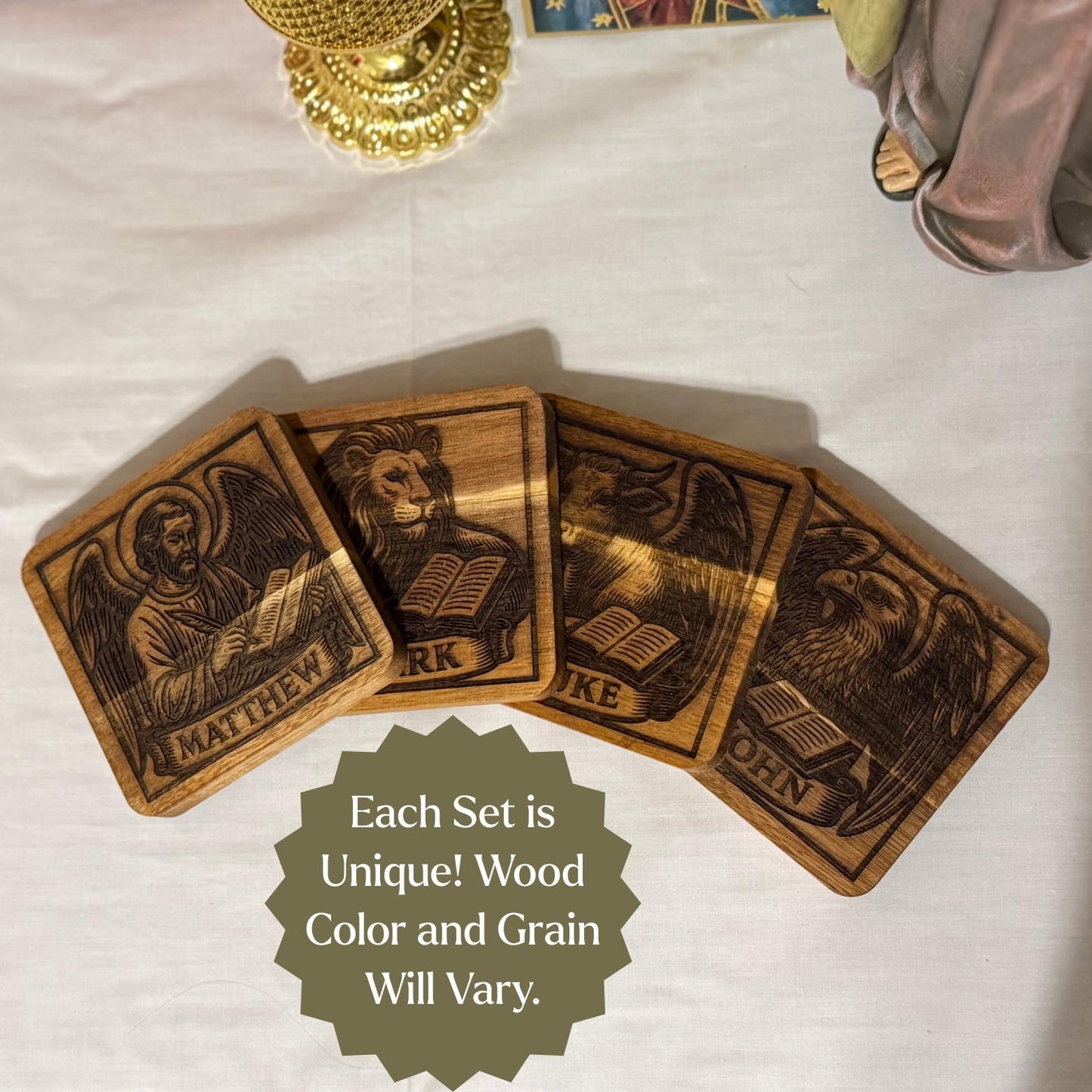 Wooden Evangelist Coaster Set