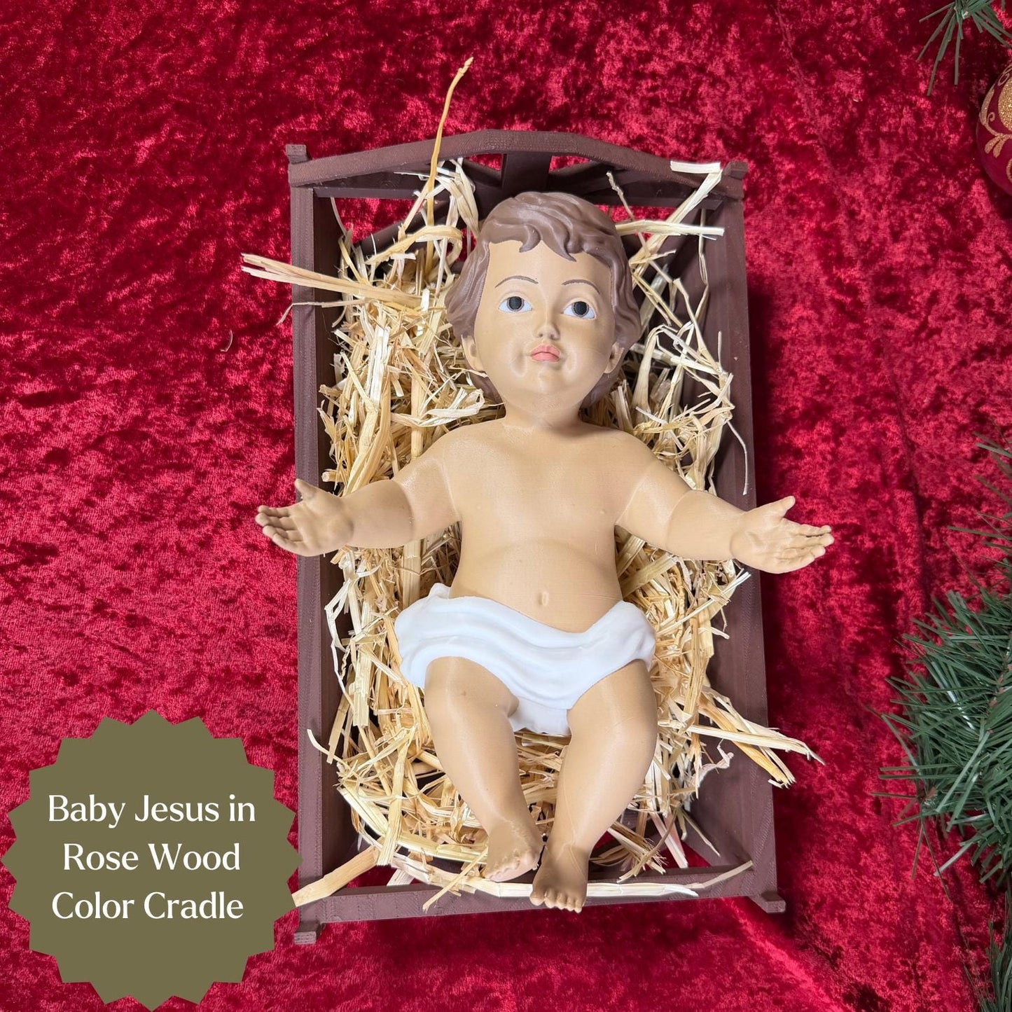 Nativity Scene Decoration Christmas Figurine Handmade Religious Decor Baby Jesus Statue Manger Straw Display Holy Family Gift New Parent